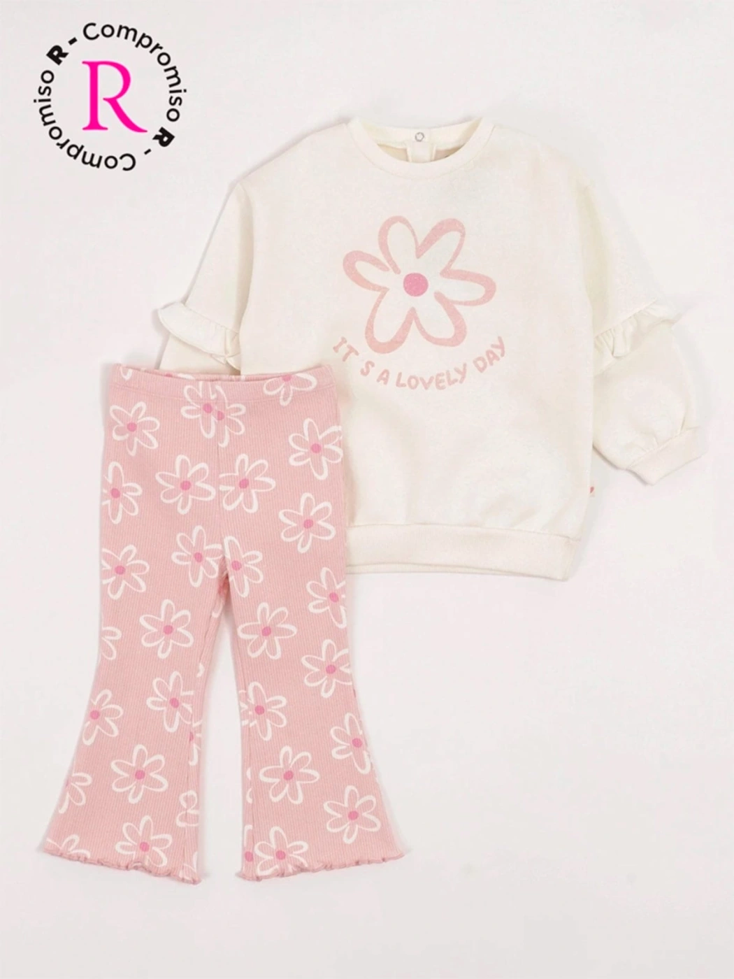 CONJUNTO FLARE POLERA FRANELA + LEGGING RIB BEBÉ NIÑA BABY HARVEST - 3