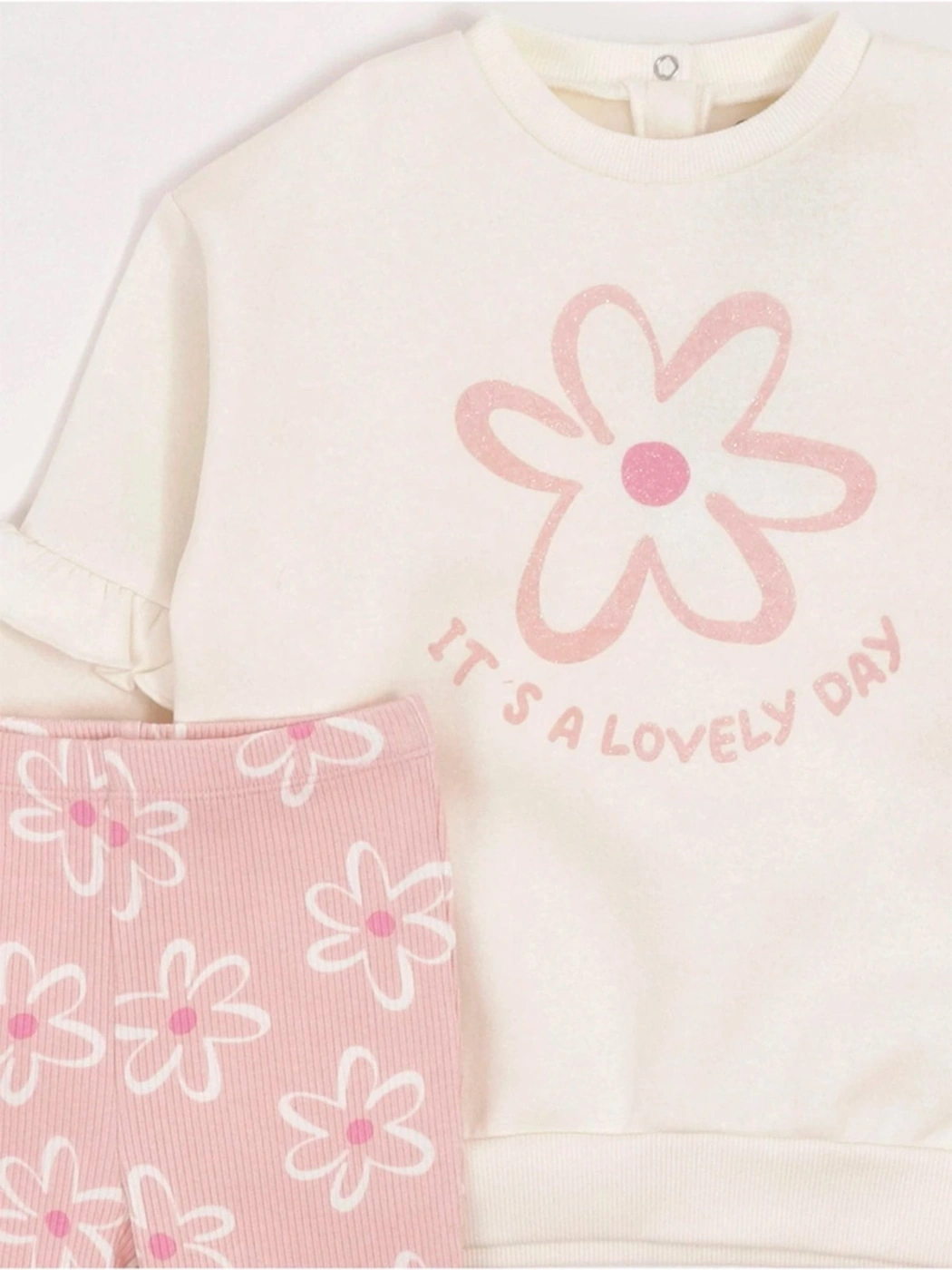 CONJUNTO FLARE POLERA FRANELA + LEGGING RIB BEBÉ NIÑA BABY HARVEST - 5
