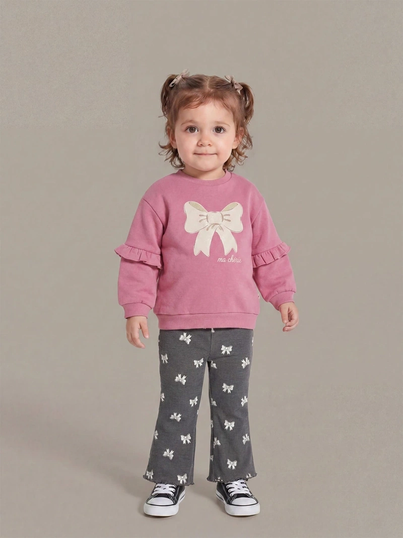 CONJUNTO FLARE POLERA FRANELA + LEGGING RIB BEBÉ NIÑA BABY HARVEST - 1