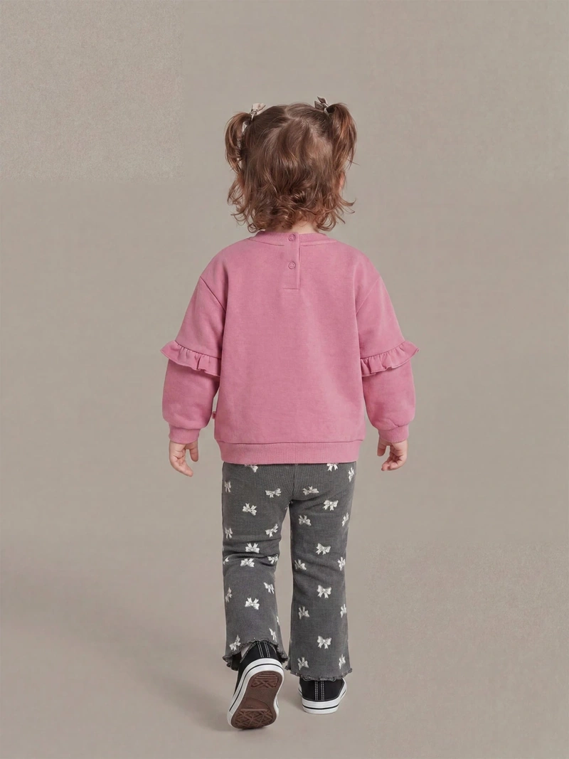 CONJUNTO FLARE POLERA FRANELA + LEGGING RIB BEBÉ NIÑA BABY HARVEST - 2