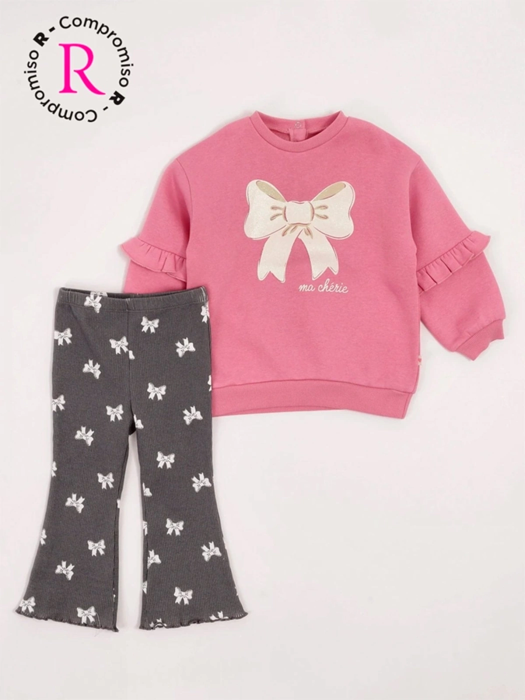 CONJUNTO FLARE POLERA FRANELA + LEGGING RIB BEBÉ NIÑA BABY HARVEST - 3