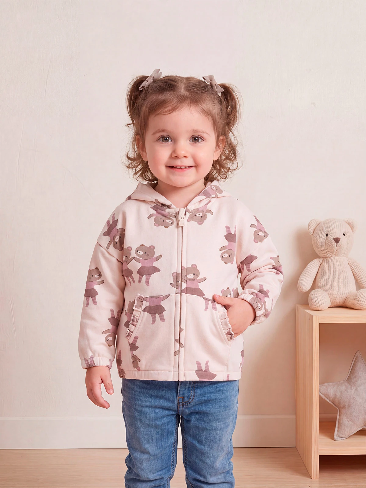 POLERA CON CIERRE Y CAPUCHA FULL PRINT BEBÉ NIÑA BABY HARVEST - 1