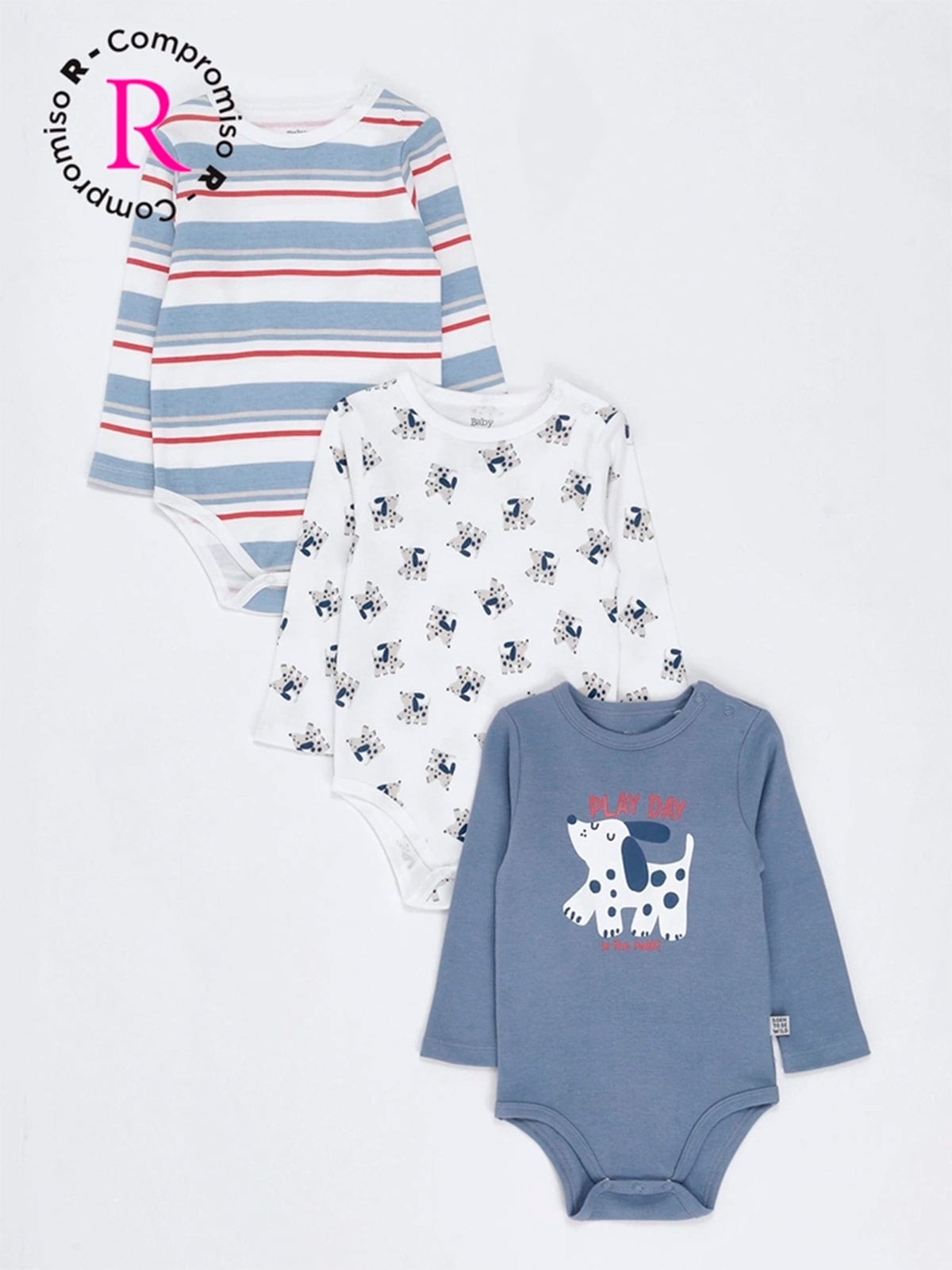 PACK X3 BODYS MANGA LARGA ALGODÓN BEBÉ NIÑO BABY HARVEST - 1