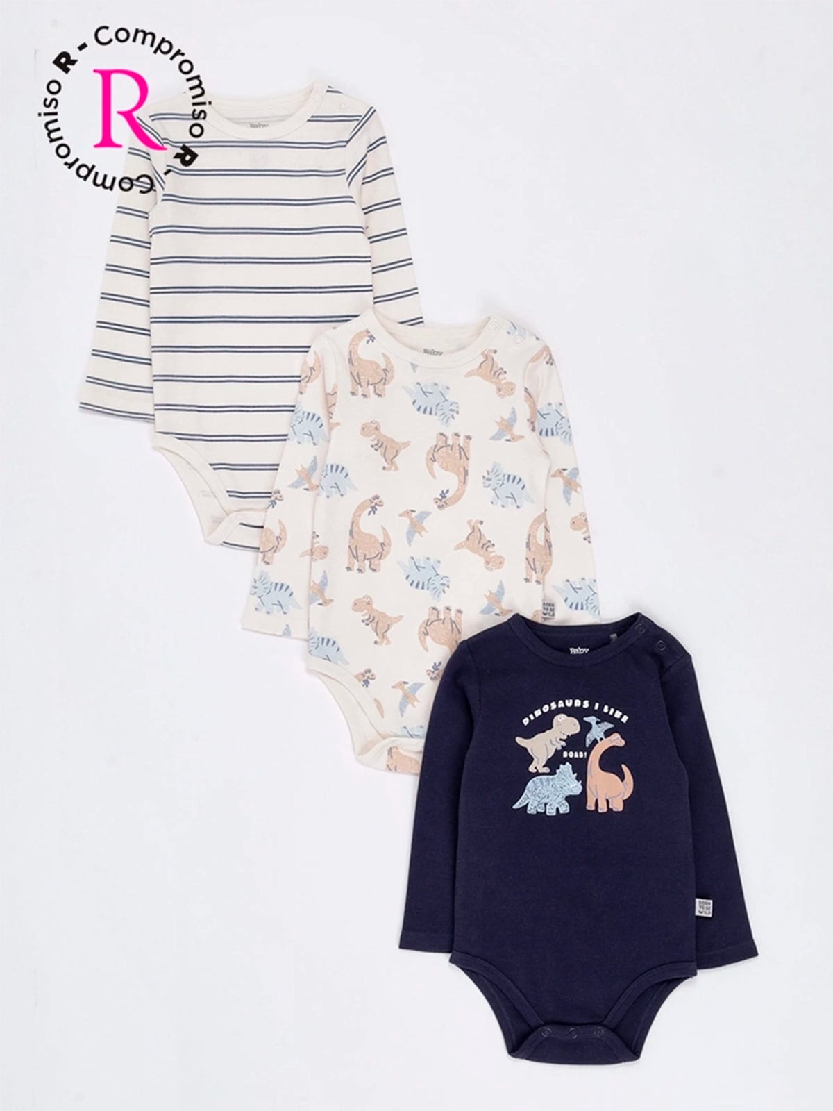 PACK X3 BODYS MANGA LARGA ALGODÓN BEBÉ NIÑO BABY HARVEST - 1