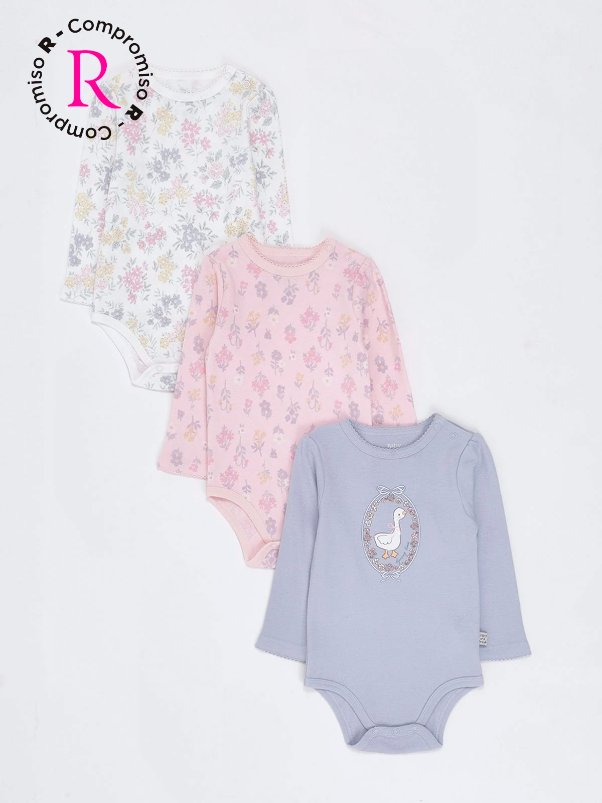 PACK X3 BODYS MANGA LARGA ALGODÓN BEBÉ NIÑA BABY HARVEST - 1