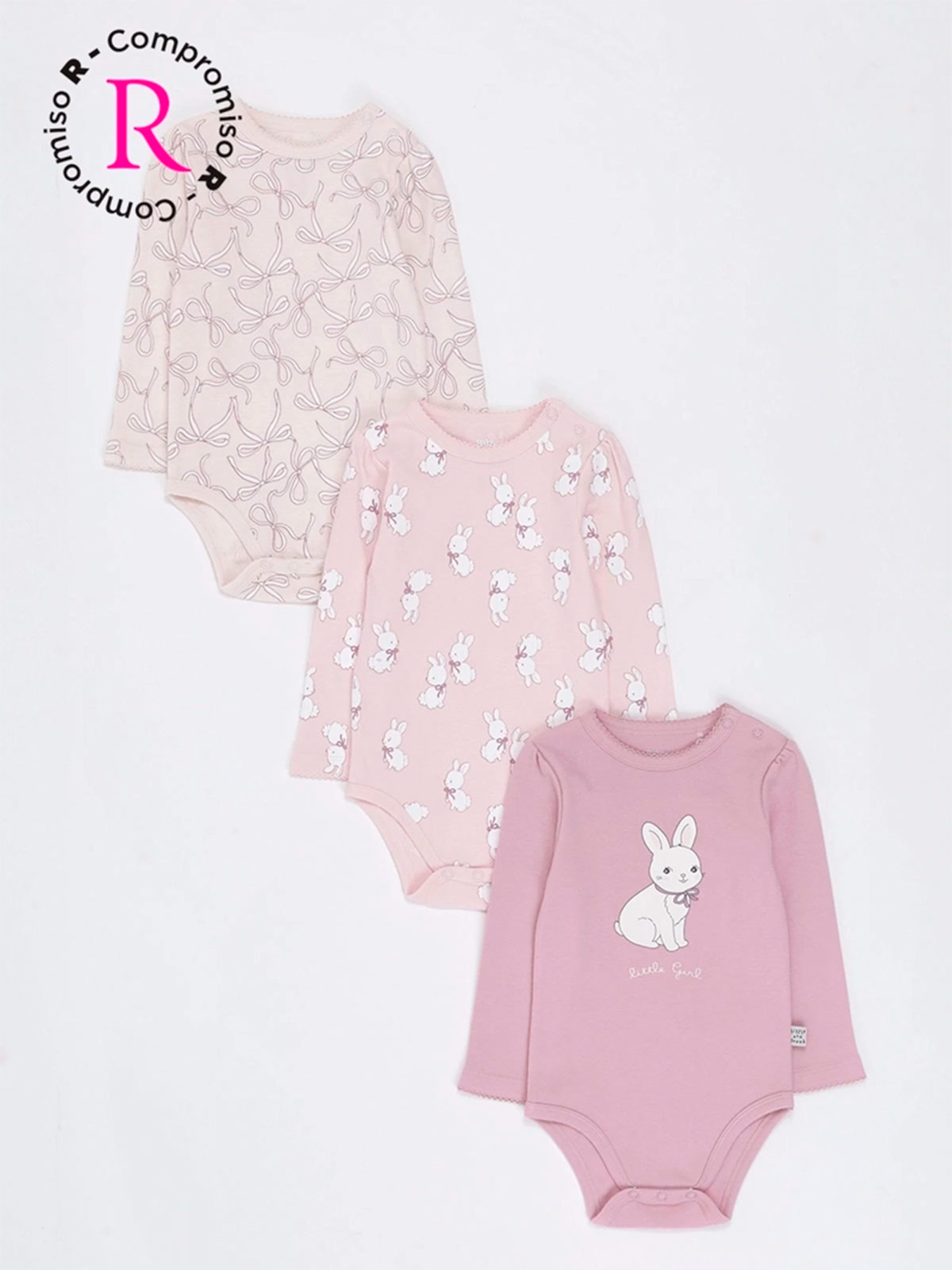 PACK X3 BODYS MANGA LARGA ALGODÓN BEBÉ NIÑA BABY HARVEST - 1