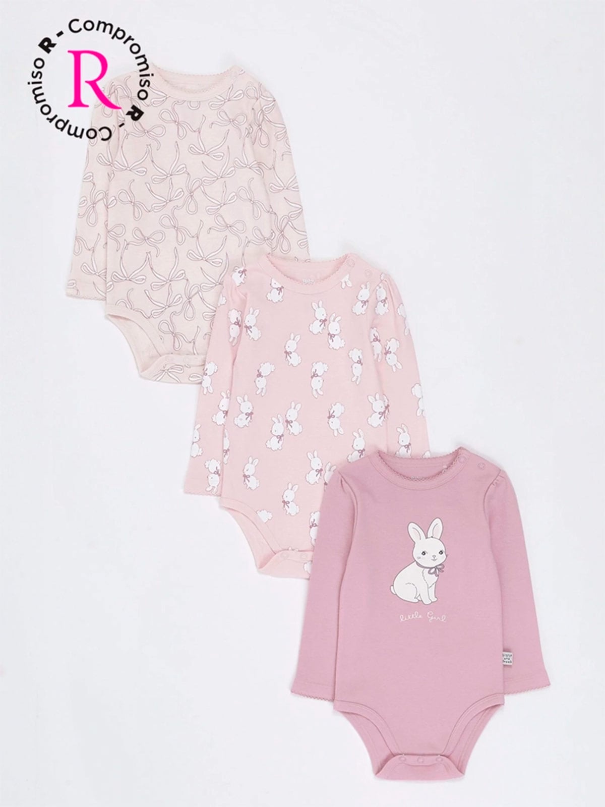 PACK X3 BODYS MANGA LARGA ALGODÓN BEBÉ NIÑA BABY HARVEST - 1