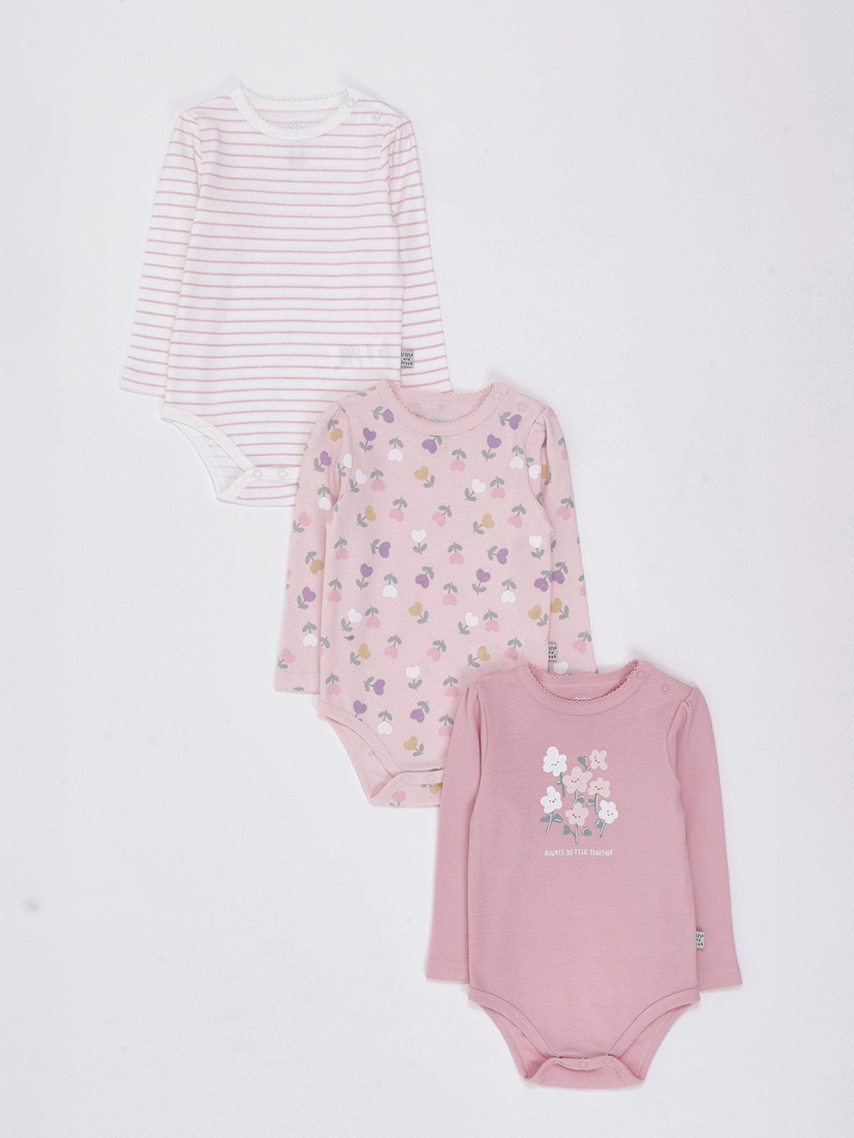 PACK X3 BODYS MANGA LARGA ALGODÓN BEBÉ NIÑA BABY HARVEST - 1