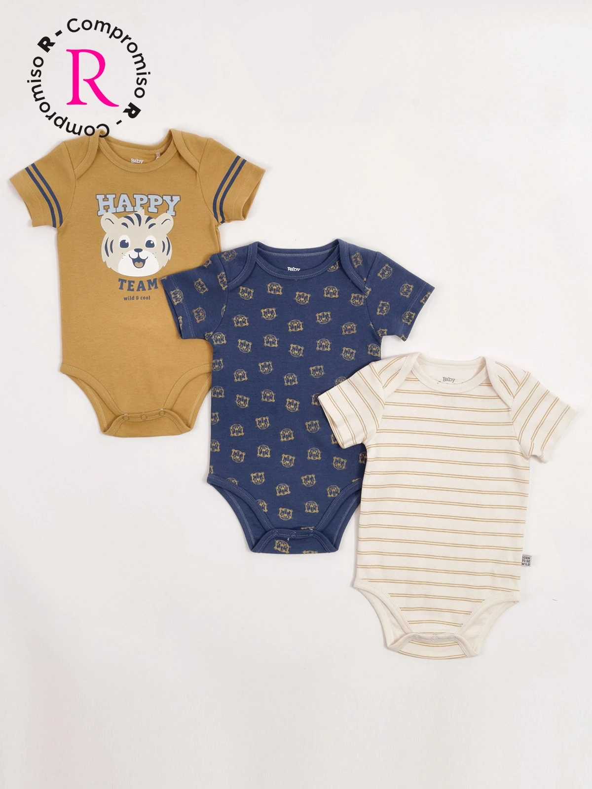 PACK X3 BODY ALGODÓN NIÑO BABY HARVEST MANGA CORTA - 1