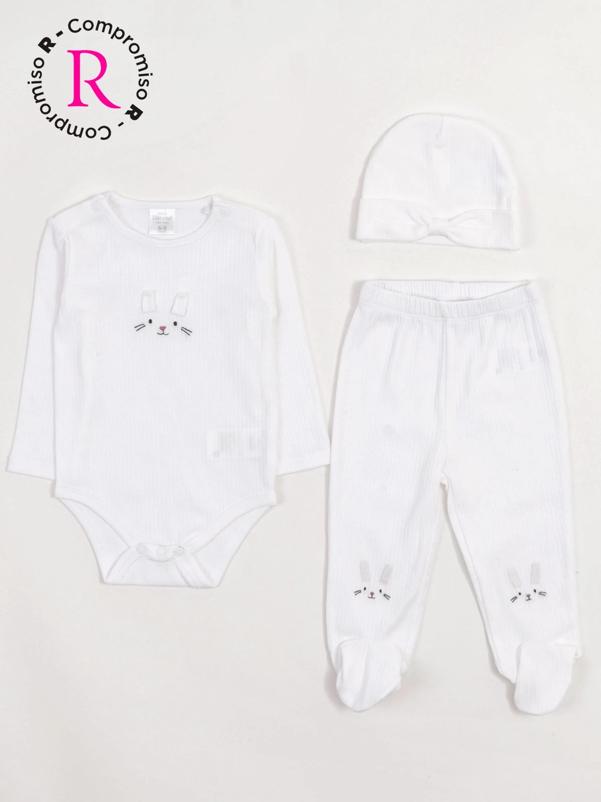 CONJUNTO RIB FIRST BODY + PANTALÓN + GORRO BEBÉ NIÑA BABY HARVEST - 1