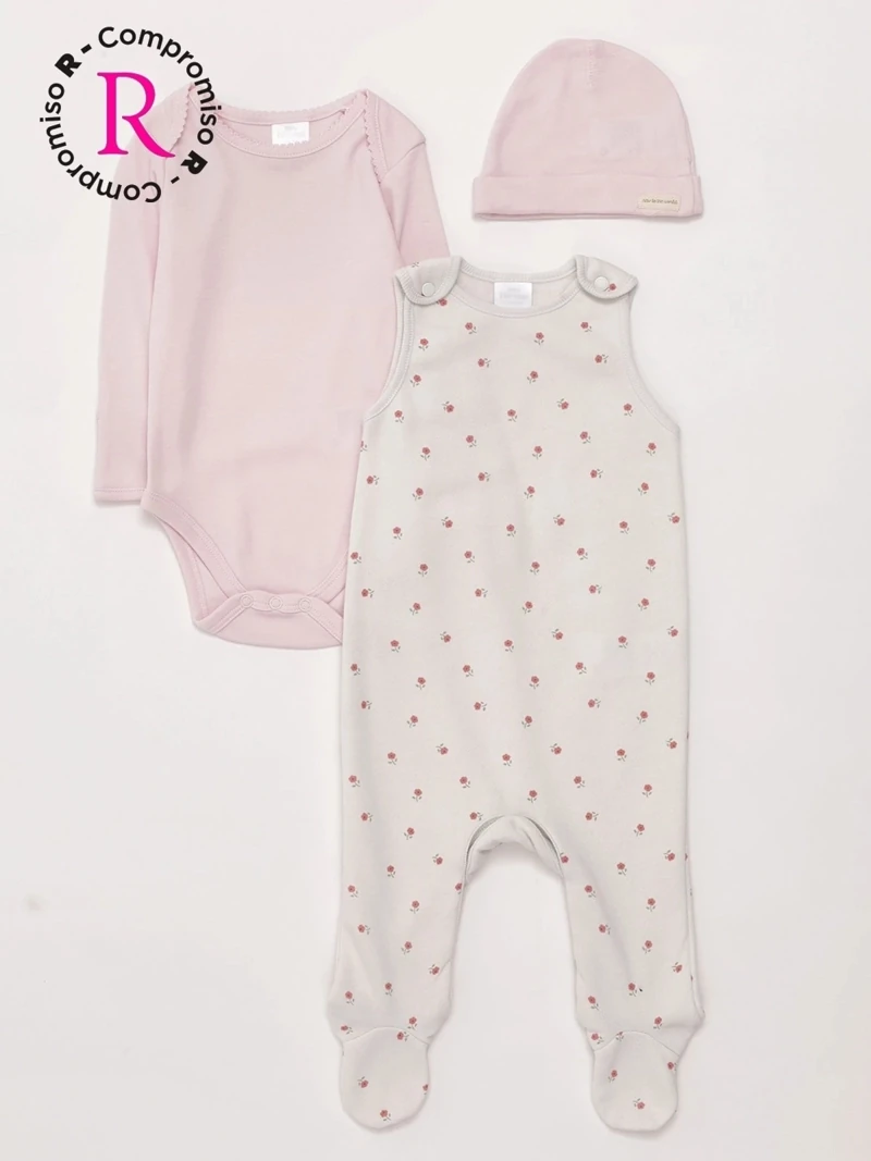 CONJUNTO BODY + ENTERIZO + GORRO ALGODÓN NIÑA BABY HARVEST - 1