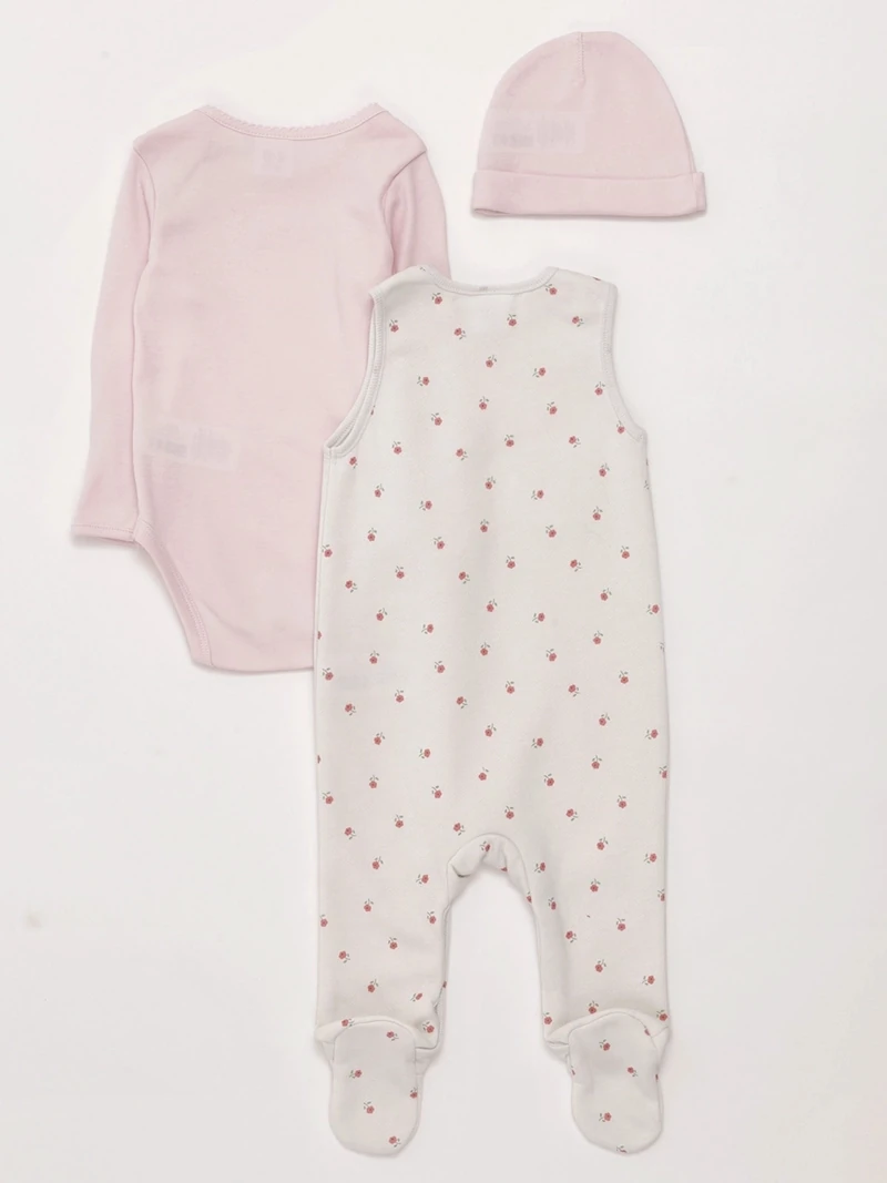CONJUNTO BODY + ENTERIZO + GORRO ALGODÓN NIÑA BABY HARVEST - 2