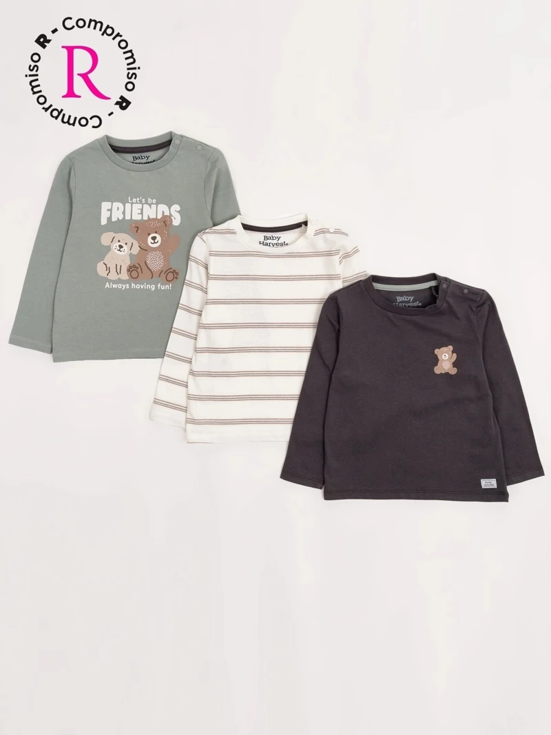 PACK X3 POLOS MANGA LARGA ALGODÓN NIÑO BABY HARVEST - 1