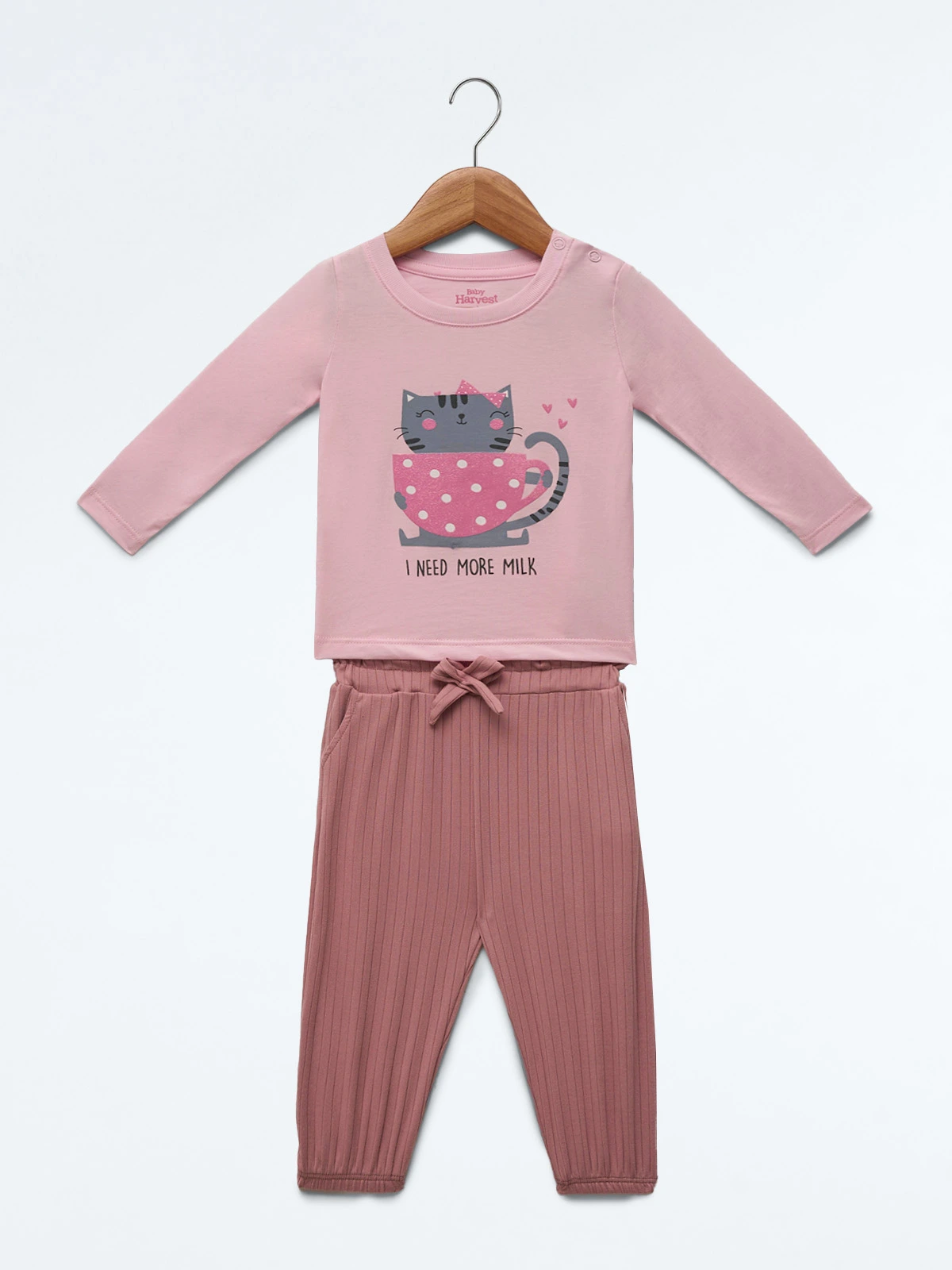 CONJUNTO RIB ALGODÓN POLO + PANTALON BEBE NIÑA BABY HARVEST - 1