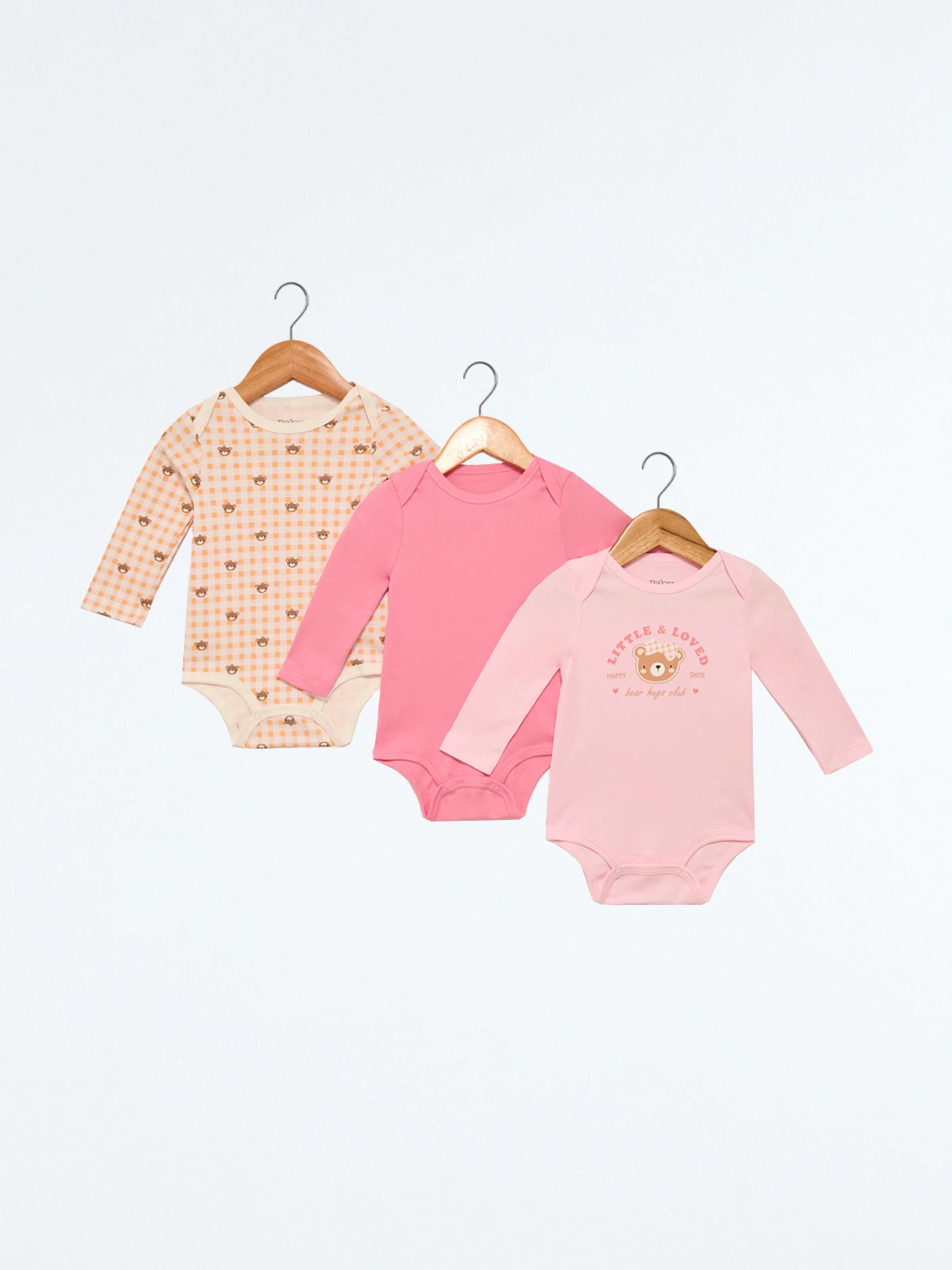 PACK X3 BODYS MANGA LARGA ALGODÓN PERUANO BEBE NIÑA BABY HARVEST - 1