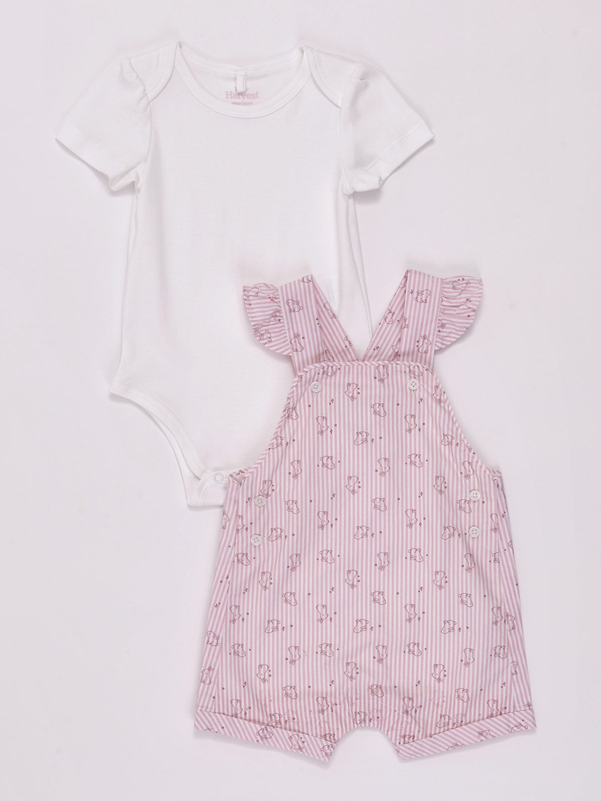 CONJUNTO BEBÉ NIÑA BABY HARVEST  VICHY BODY ALGODÓN + JARDINERA  - 1