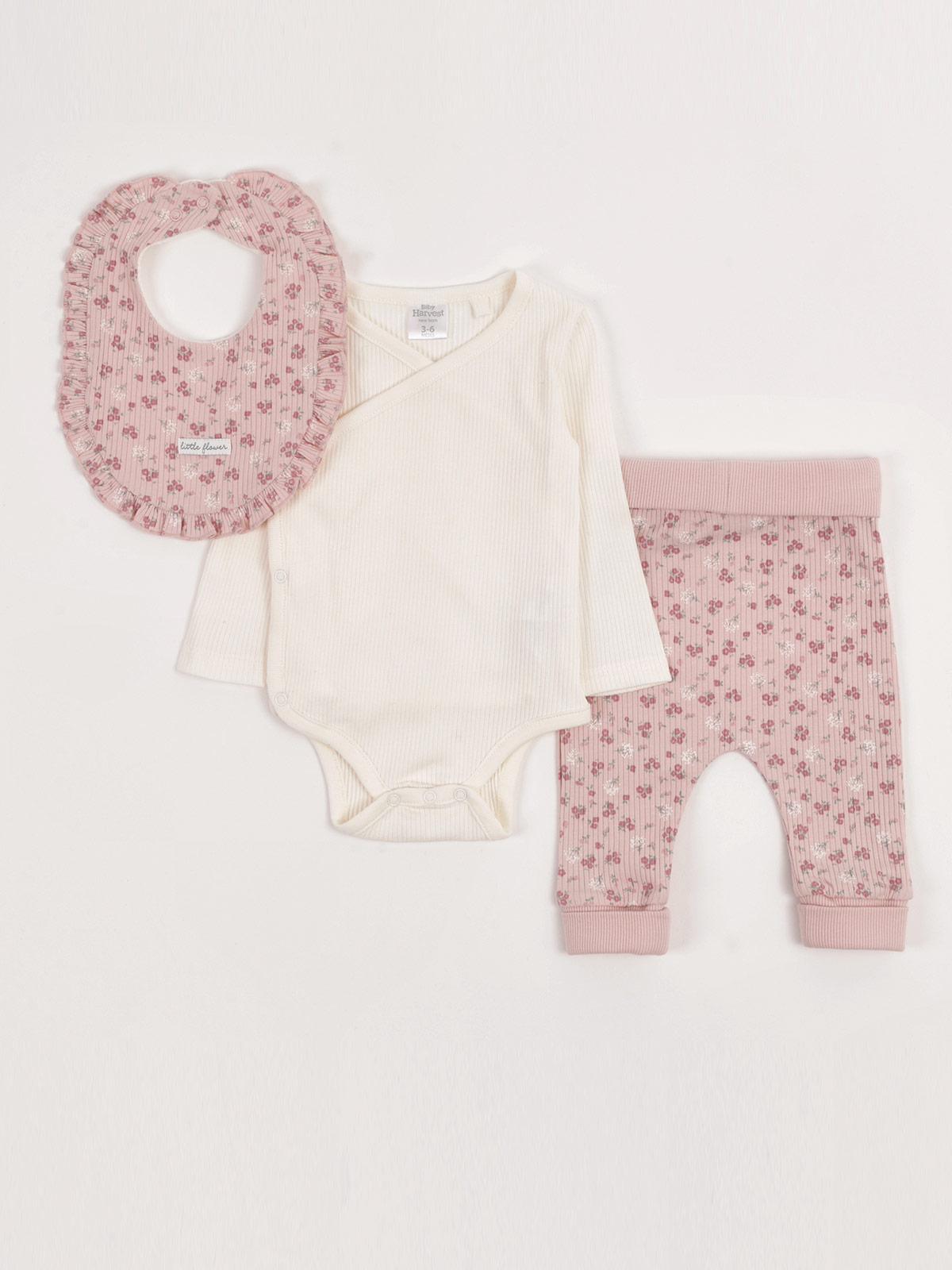 CONJUNTO BODY + PANTALÓN + BABERO ALGODÓN NIÑA BABY HARVEST - 1
