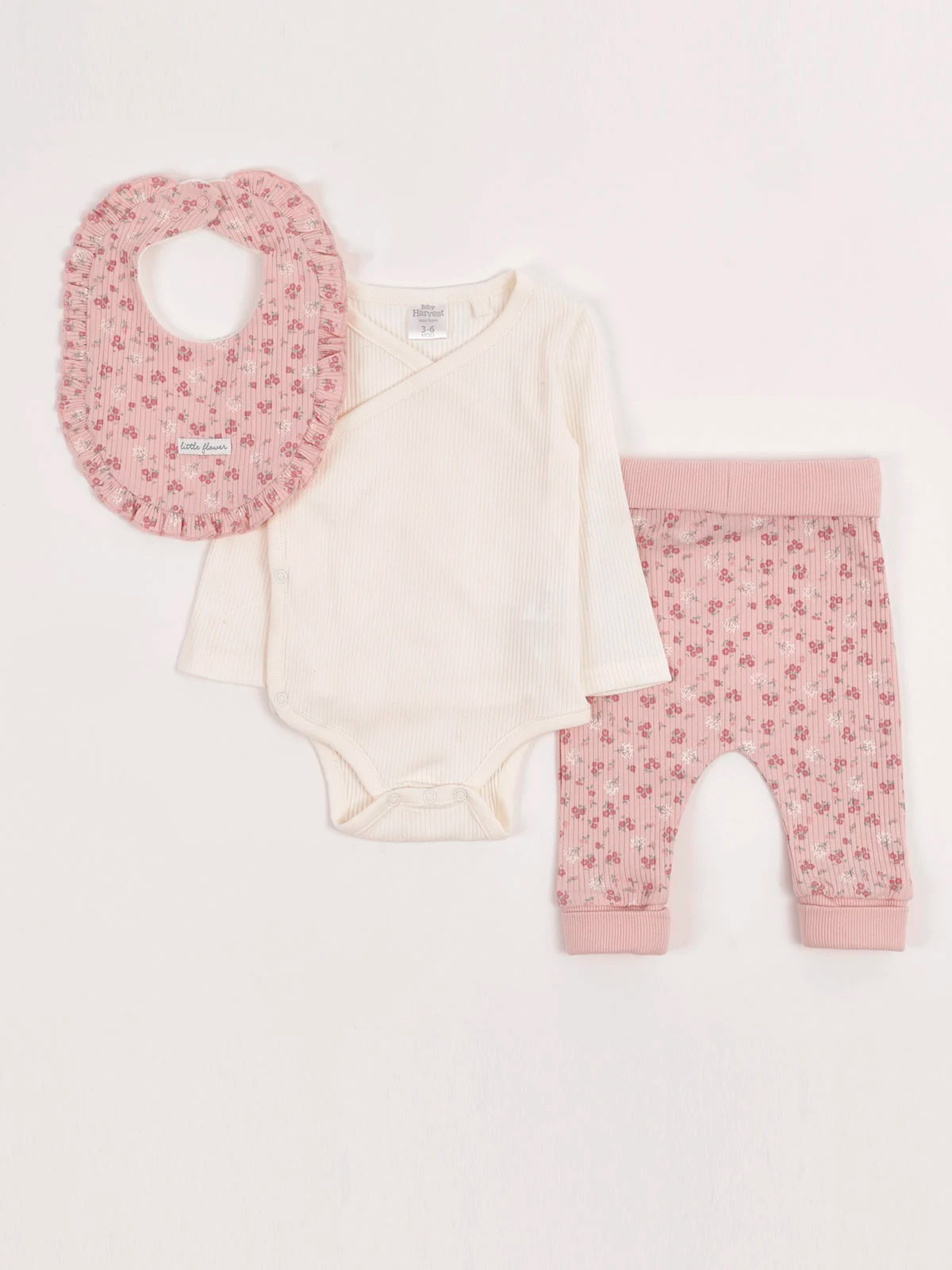 CONJUNTO KIMONO BODY ALGODÓN + PANTALON + BABERO BEBE NIÑA BABY HARVEST - 3