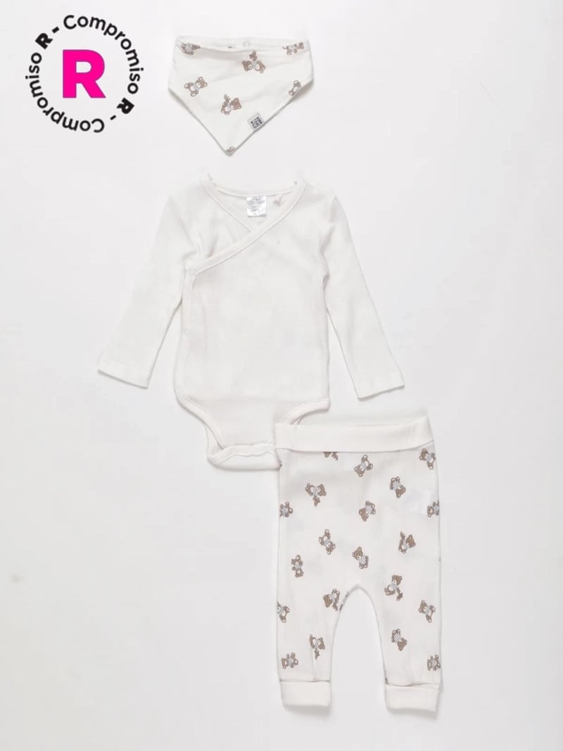 CONJUNTO KIMONO BODY ALGODÓN + PANTALON + BABERO BEBE NIÑO BABY HARVEST - 1
