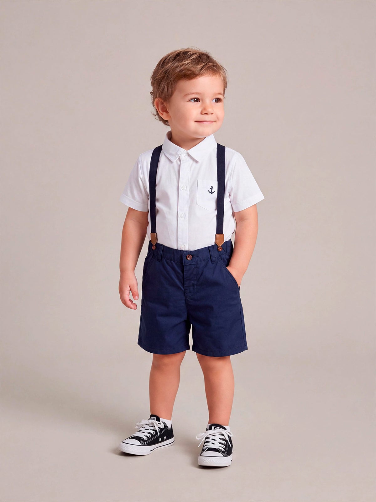 CONJUNTO CAMISA + SHORT + TIRANTES ALGODÓN NIÑO BABY HARVEST - 1