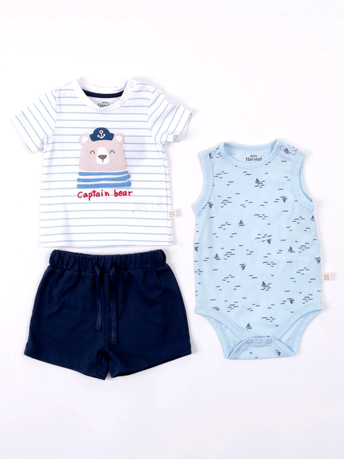 CONJUNTO BODY ALGODÓN + POLO + SHORT BEBE NIÑO BABY HARVEST - 1