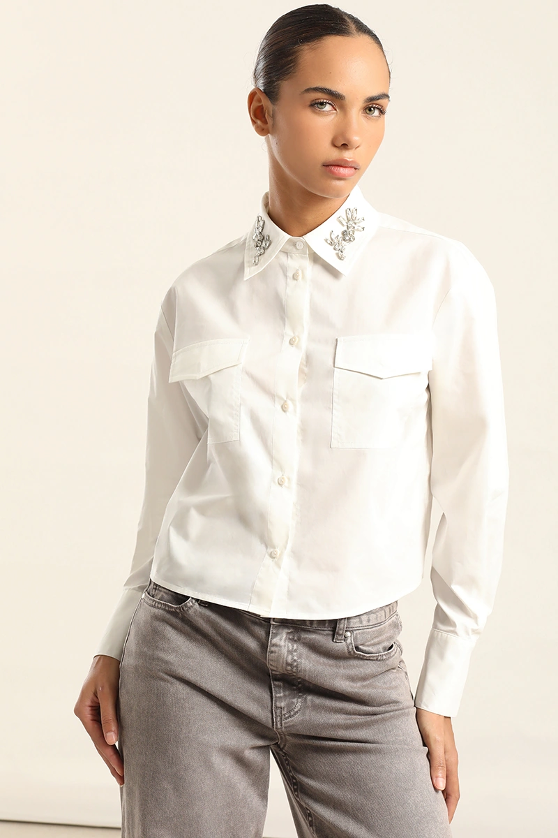 CAMISA ALGODÓN MANGA LARGA MUJER LIOLA STRASS - 1