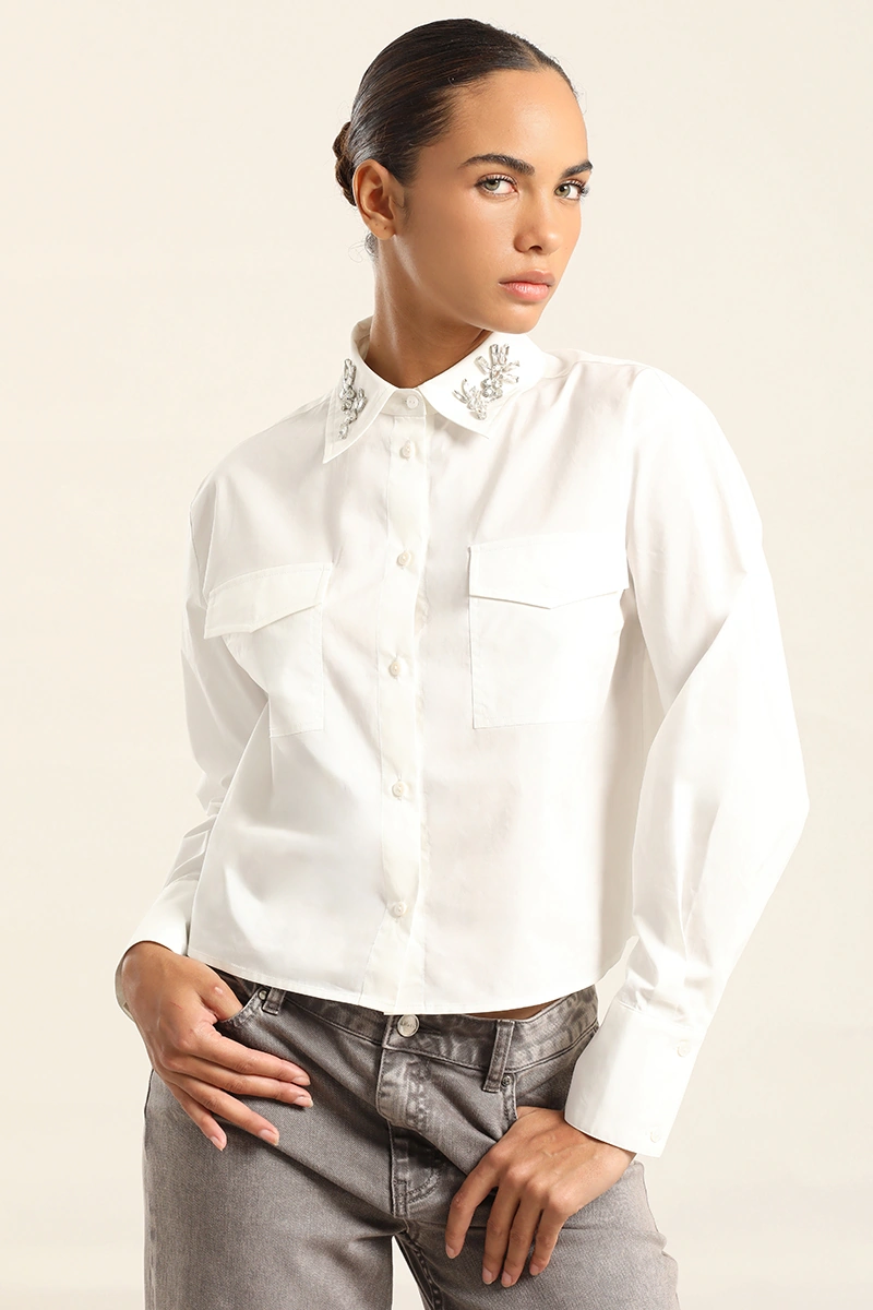 CAMISA ALGODÓN MANGA LARGA MUJER LIOLA STRASS - 5