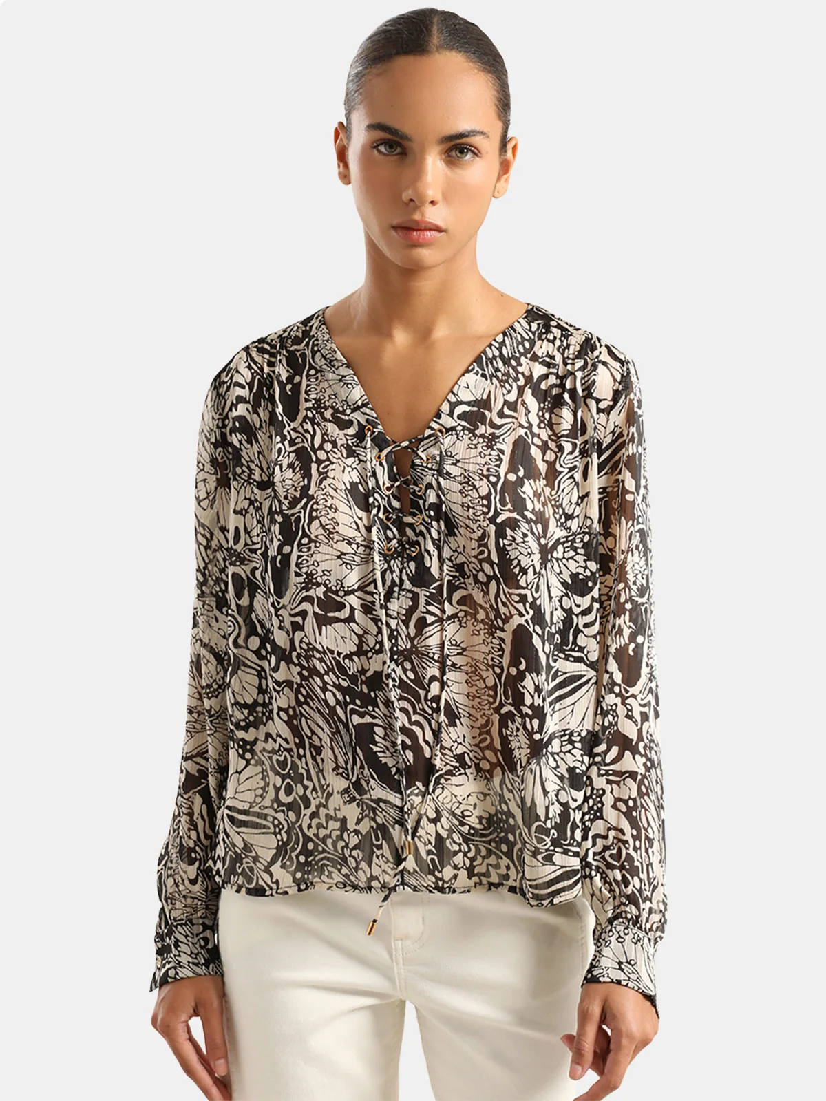 BLUSA MANGA LARGA HILO METALIZADO MUJER LIOLA ESTAMPADA - 1