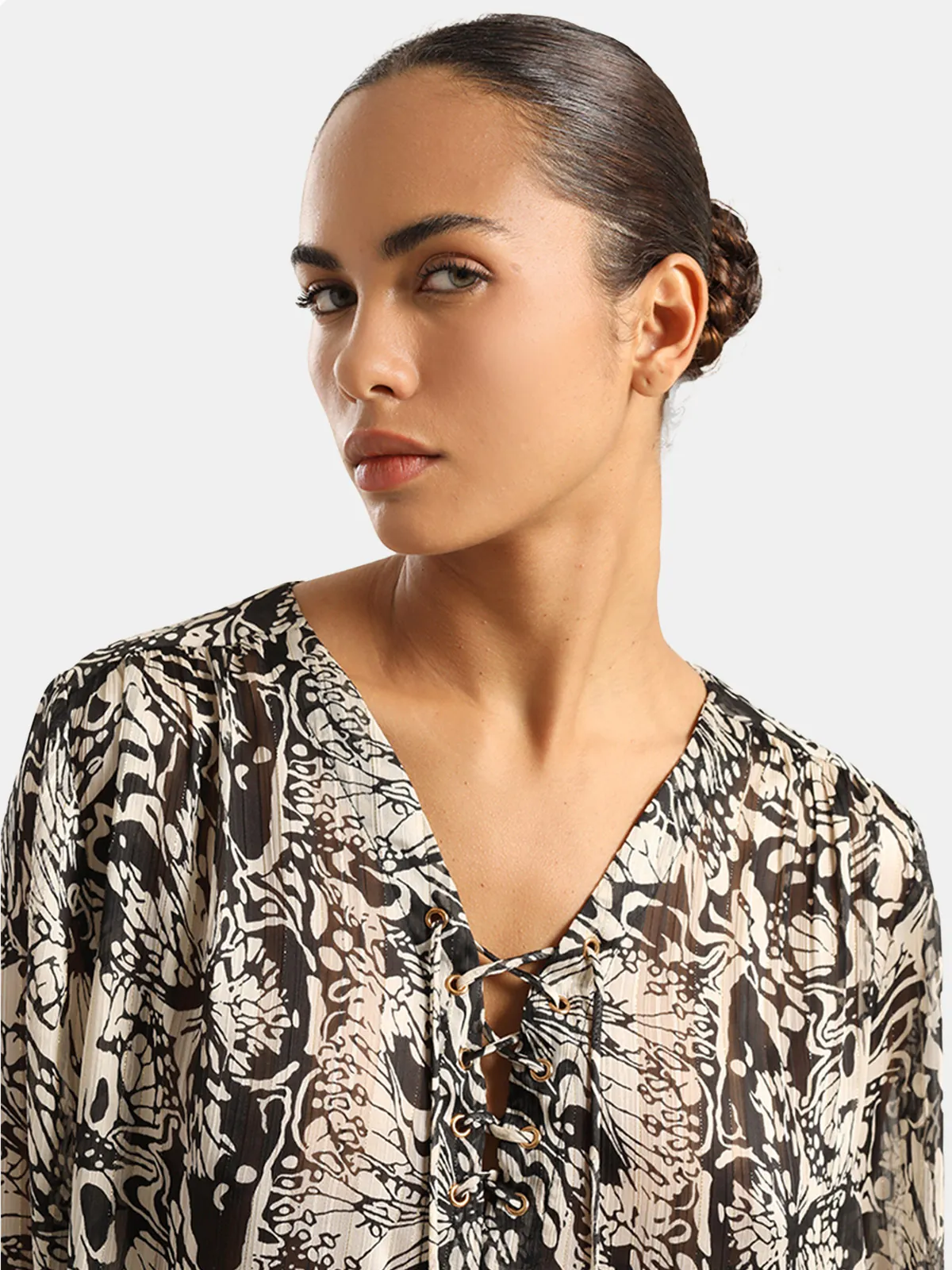 BLUSA MANGA LARGA HILO METALIZADO MUJER LIOLA ESTAMPADA - 3
