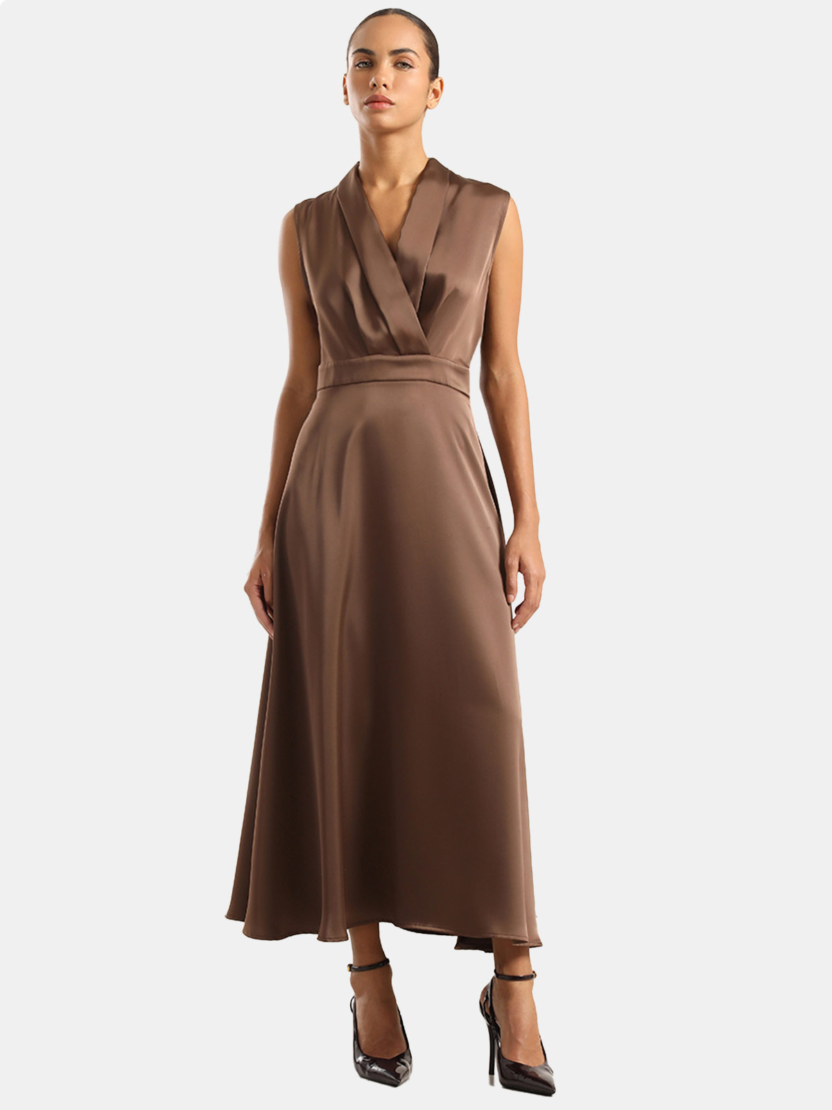 VESTIDO MIDI SATIN MUJER LIOLA CHOCOLATE - 1