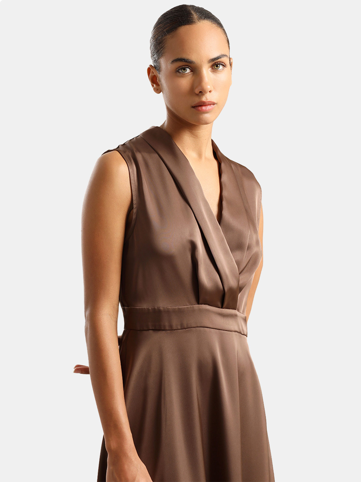 VESTIDO MIDI SATIN MUJER LIOLA CHOCOLATE - 2