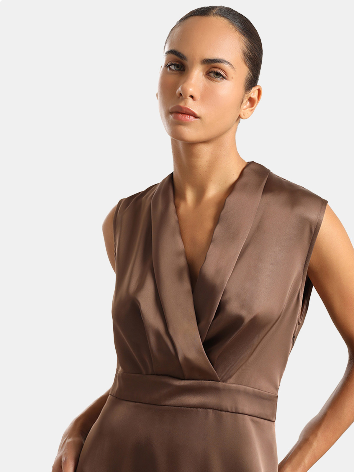 VESTIDO MIDI SATIN MUJER LIOLA CHOCOLATE - 4
