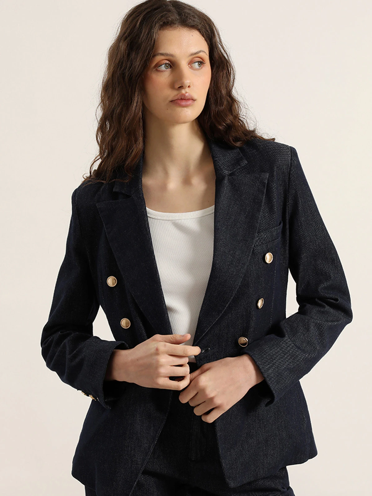 BLAZER ALGODÓN MUJER LIOLA DENIM CRUZADO - 1