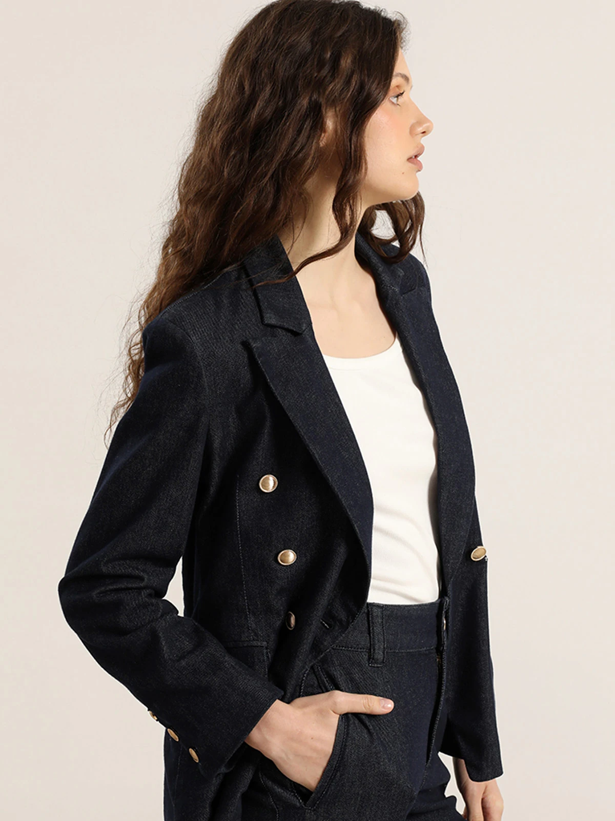 BLAZER ALGODÓN MUJER LIOLA DENIM CRUZADO - 2