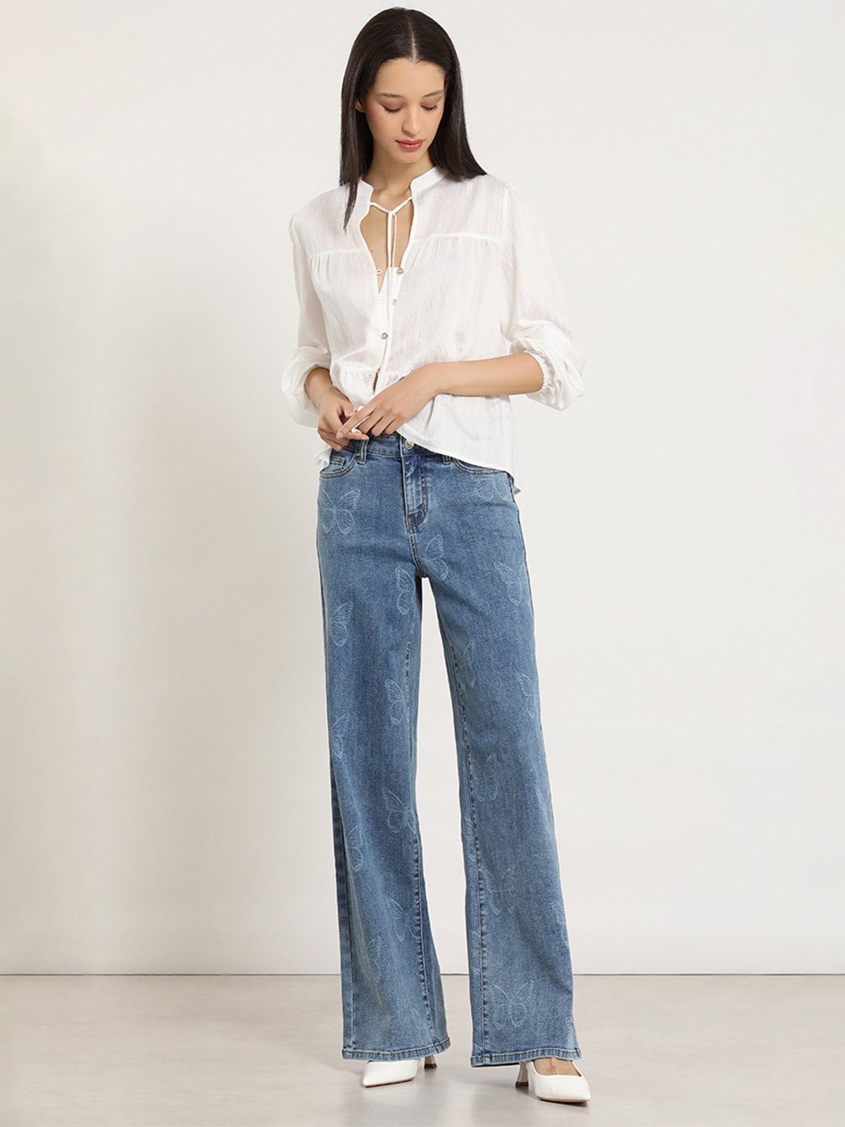 JEANS ALGODÓN STRAIGHT MUJER LIOLA ESTAMPADO MARIPOSAS - 1