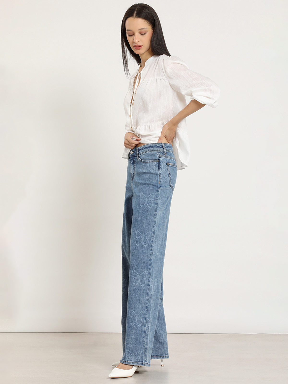JEANS ALGODÓN STRAIGHT MUJER LIOLA ESTAMPADO MARIPOSAS - 2
