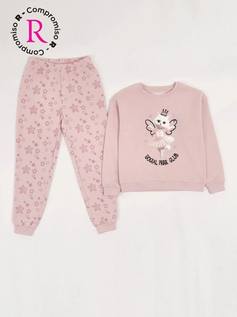 PIJAMA KITTY MANGA LARGA FRANELA NIÑA HARVEST - 1