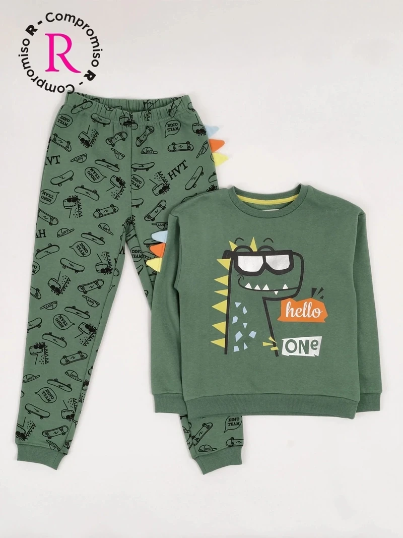 PIJAMA DINO MANGA LARGA FRANELA NIÑO HARVEST - 3