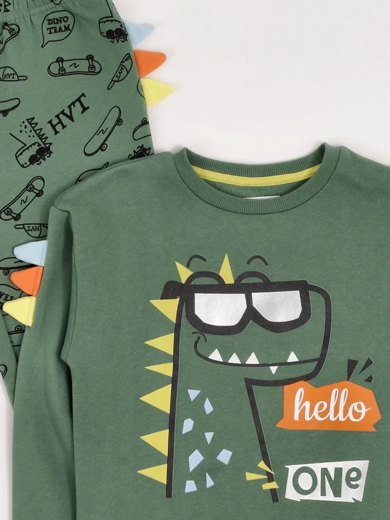 PIJAMA DINO MANGA LARGA FRANELA NIÑO HARVEST - 5