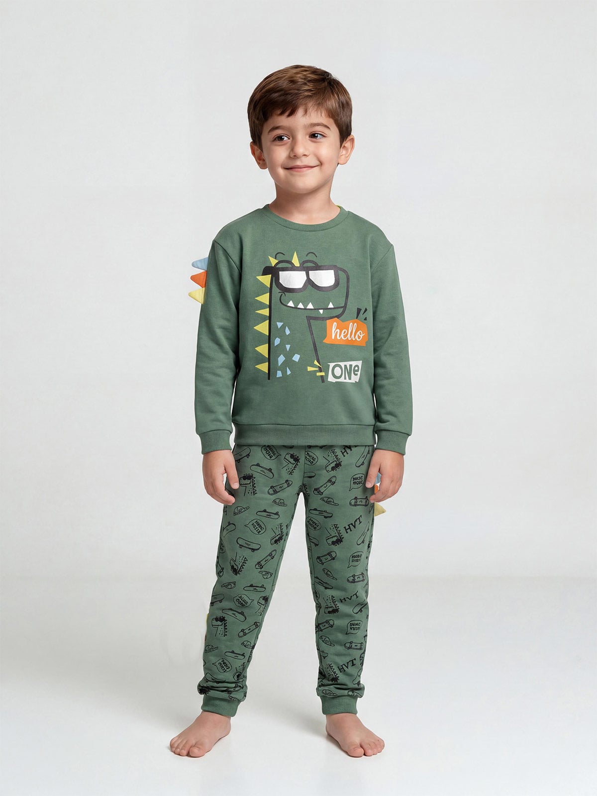 PIJAMA DINO MANGA LARGA FRANELA NIÑO HARVEST - 1