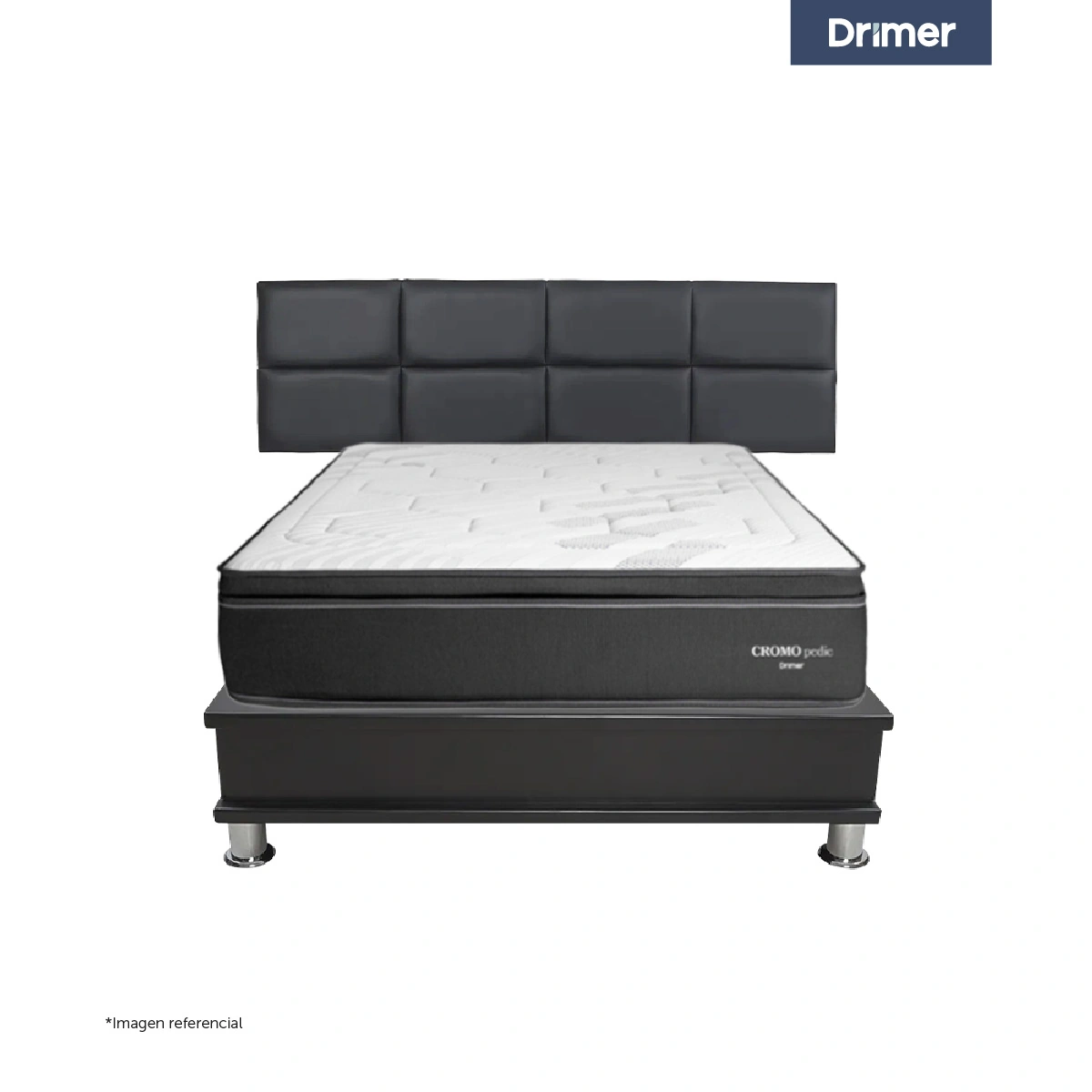 DORMITORIO CON CAJONES DRIMER CROMOPEDIC 2 PLAZAS KAELA + VELADORES - 2