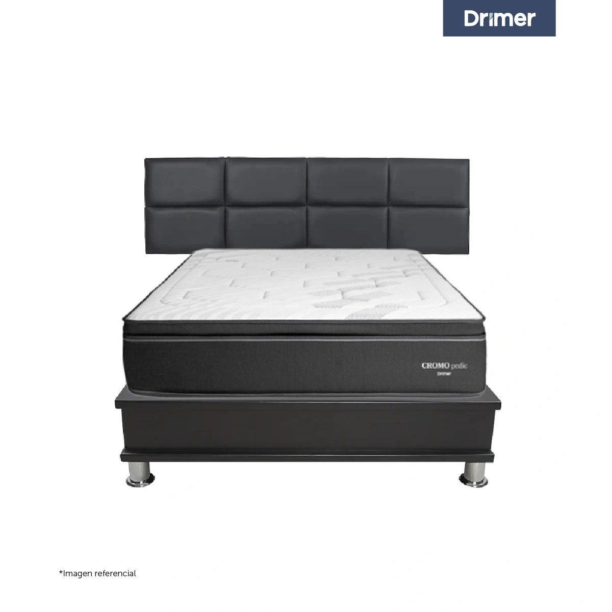 DORMITORIO CON CAJONES DRIMER CROMOPEDIC QUEEN KAELA + VELADORES - 2