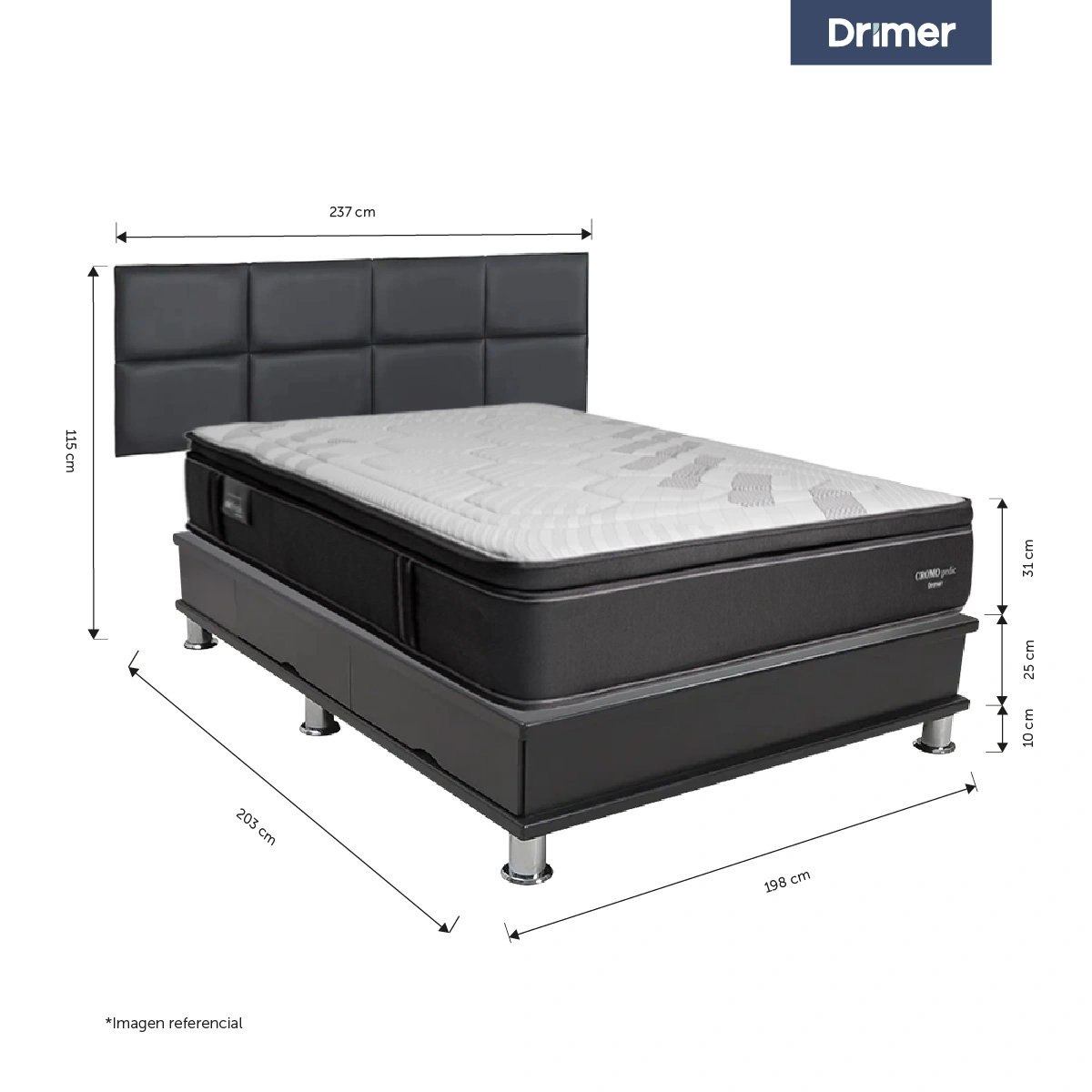 DORMITORIO CON CAJONES DRIMER CROMOPEDIC KING KAELA + VELADORES - 3