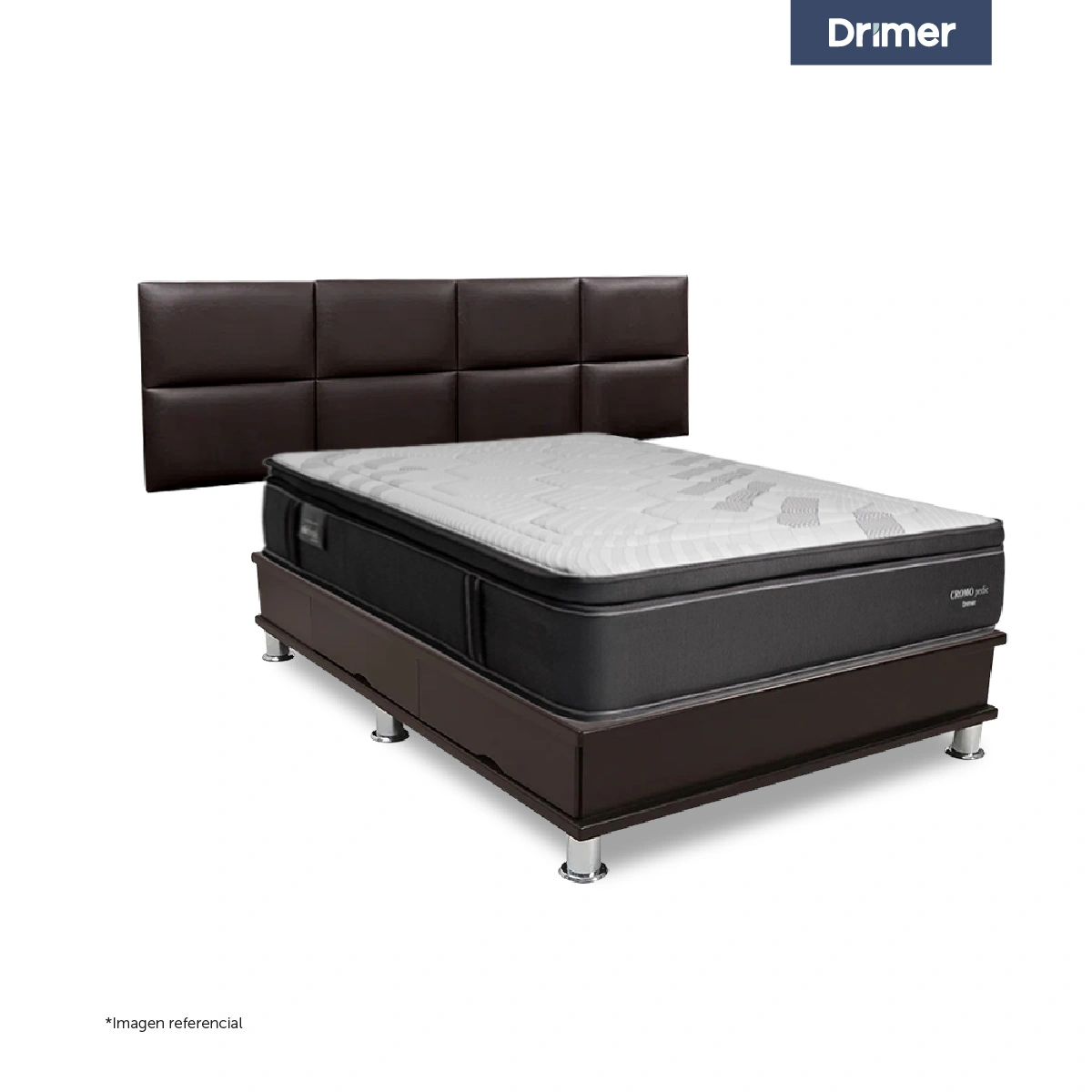 DORMITORIO CON CAJONES DRIMER CROMOPEDIC 2 PLAZAS SOFÍA + VELADORES - 1