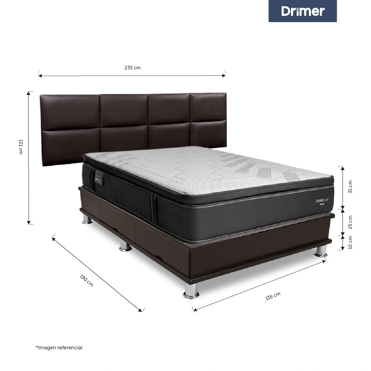 DORMITORIO CON CAJONES DRIMER CROMOPEDIC 2 PLAZAS SOFÍA + VELADORES - 3