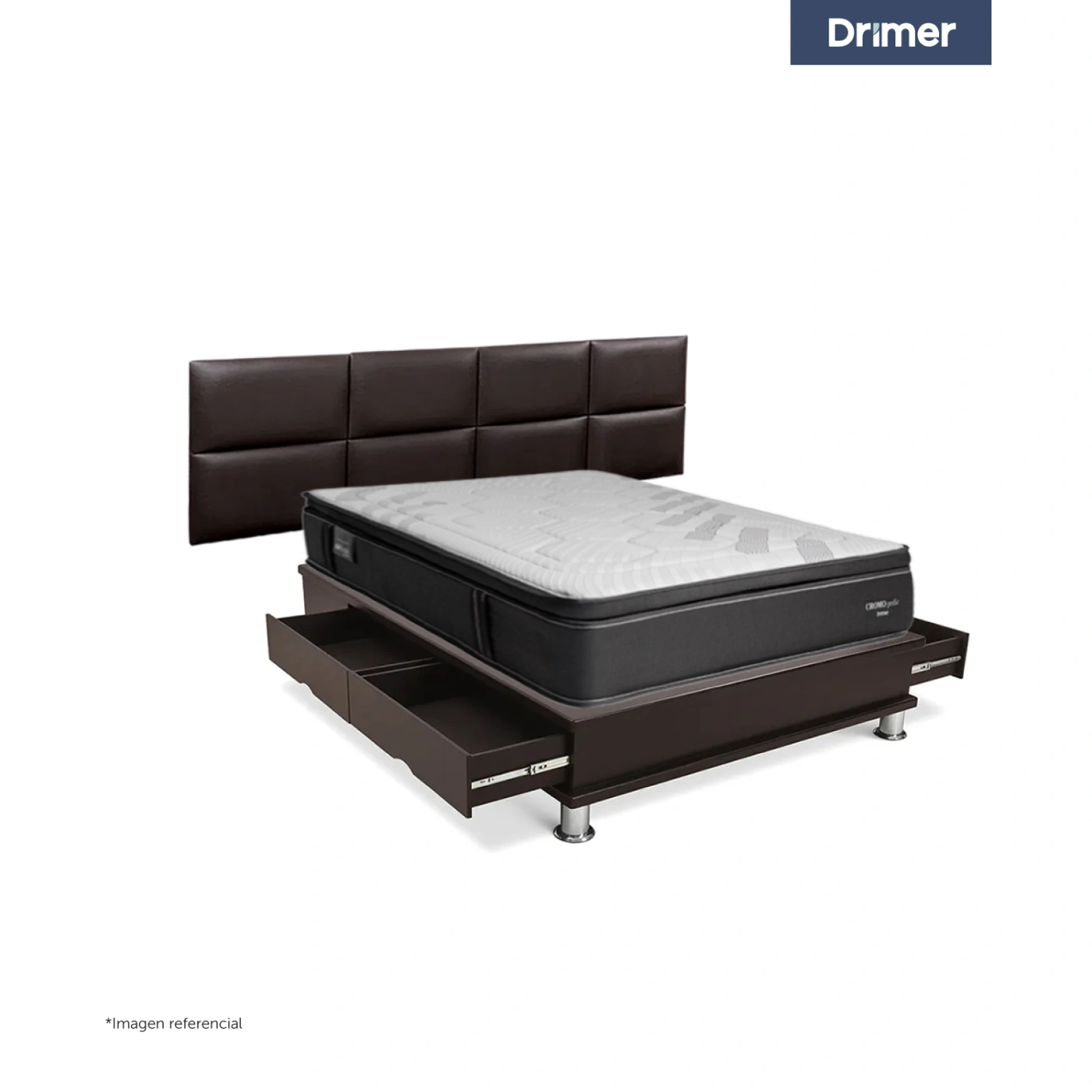 DORMITORIO CON CAJONES DRIMER CROMOPEDIC KING SOFÍA + VELADORES - 1
