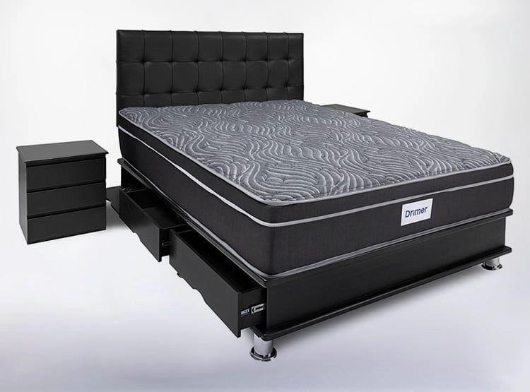 DORMITORIO AMERICANO DRIMER VENTUS 2 PLAZAS CON CAJONES FACUNDO + VELADORES - 2
