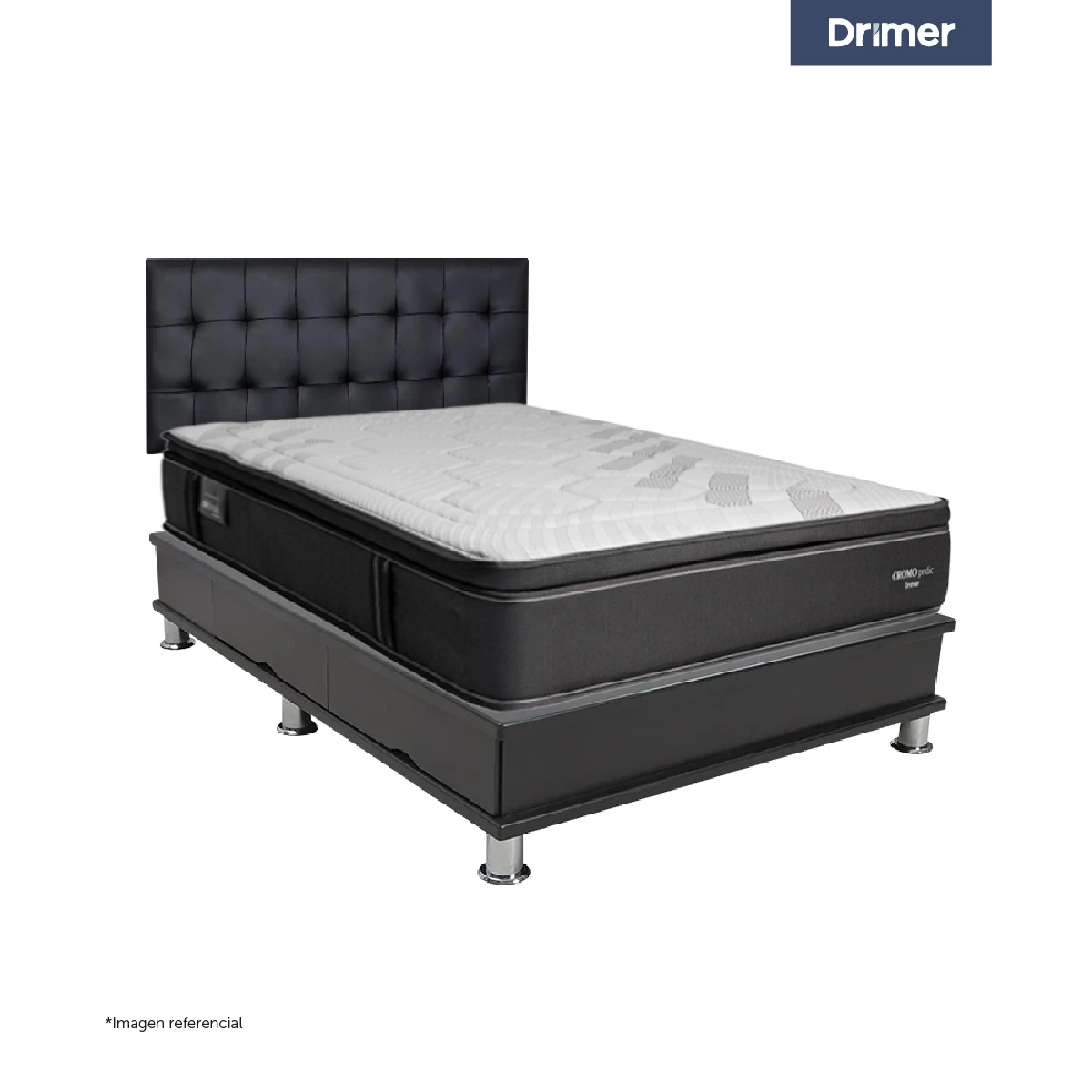 DORMITORIO CON CAJONES DRIMER CROMOPEDIC 2 PLAZAS FACUNDO + VELADORES - 1