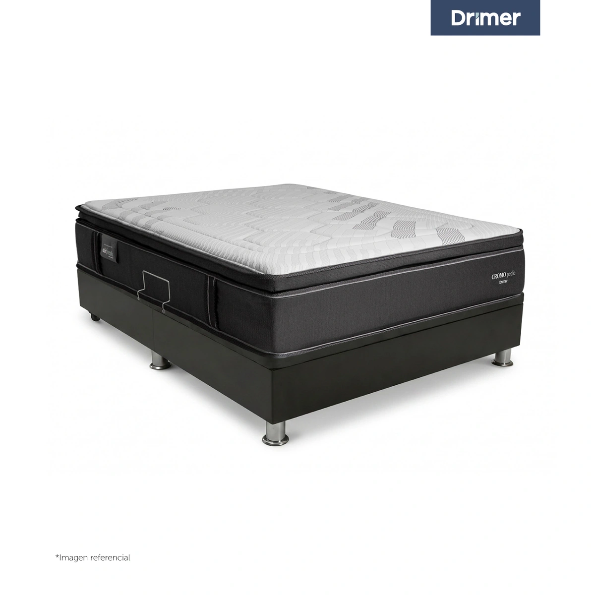 CAMA BOXET DRIMER CROMOPEDIC LAQUEADA 1.5 PLAZAS GRIS - 1