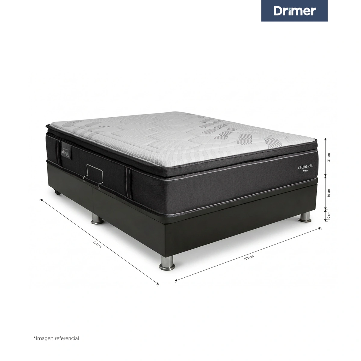 CAMA BOXET DRIMER CROMOPEDIC LAQUEADA 1.5 PLAZAS GRIS - 4